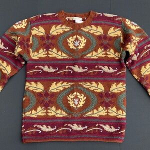 Brooks Brothers Crewneck Sweater size Med burgundy green 100% wool hand knit
